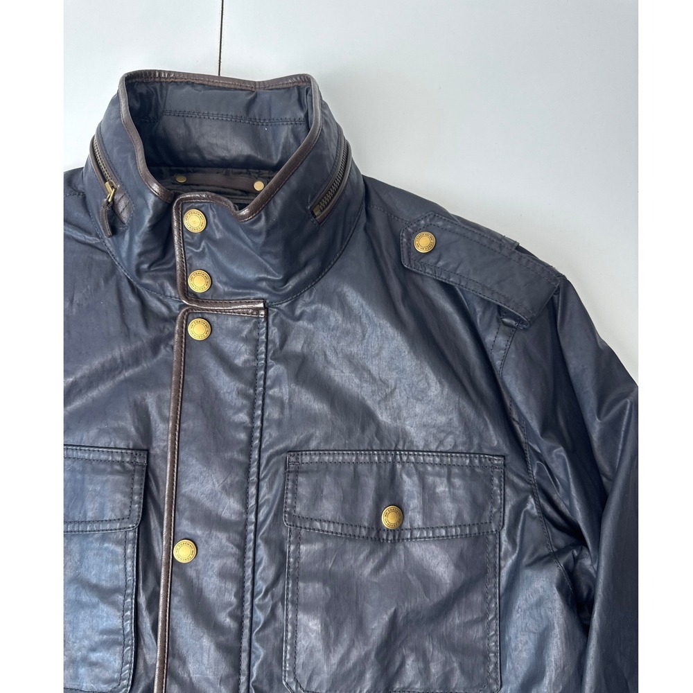 Coach Mens Wyatt Jacket Field Cargo Navy Blue Coated Cotton Quilted Large L - Picture 3 of 16
